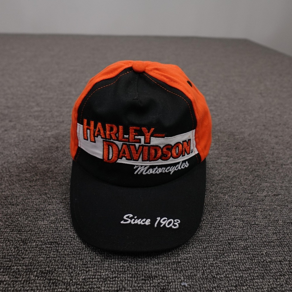 Harley-Davidson Hat Cap Strap Back Boys Adjustable Orange Motorcycle Since 1903